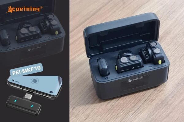 Microfone Lapela PEINING PEI-MKF10, USB-C, 2 Unidades, Sem Fio, Preto - Image 4