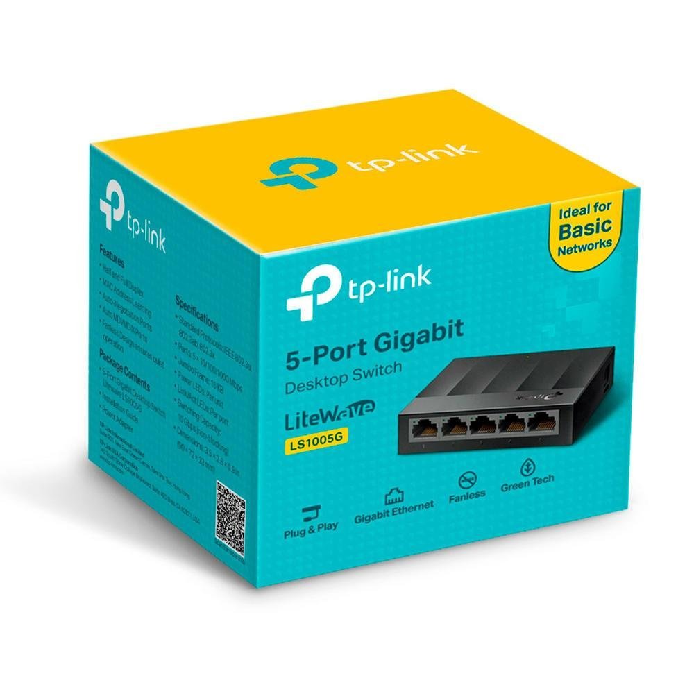 Switch TP-LINK LS1005G, 5 Portas, RJ45 Gigabit 1000Mbps, Mesa, Preto - Imagem 2