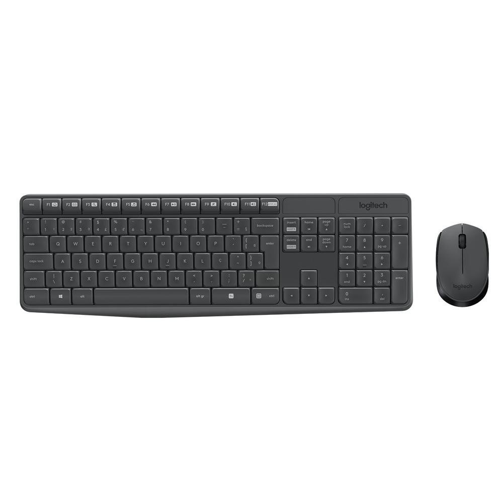 Kit Mouse e Teclado LOGITECH MK235, Sem Fio, Receptor USB, ABNT2, Cinza - 920-007903