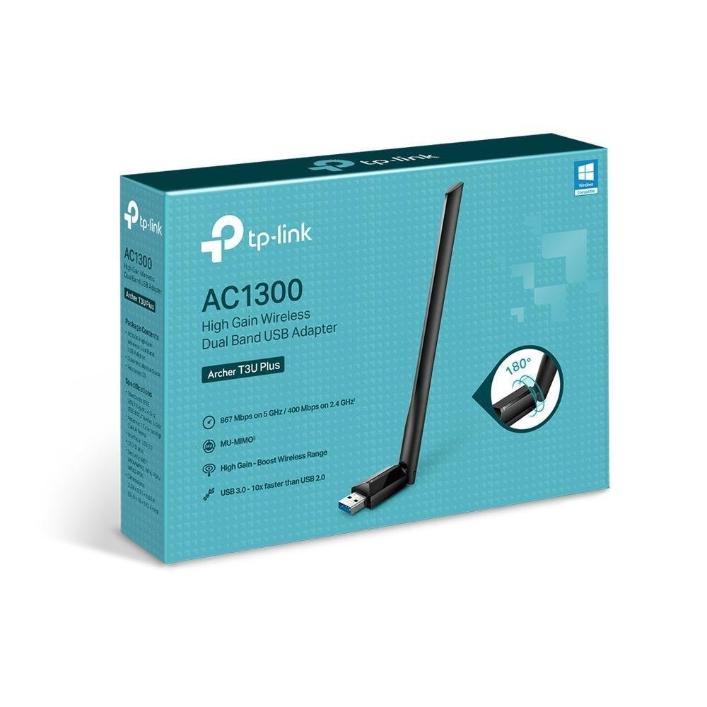 Placa de Rede TP-LINK ARCHER T3U PLUS, USB, WI-FI 5, AC1300, Preto - 0152502323