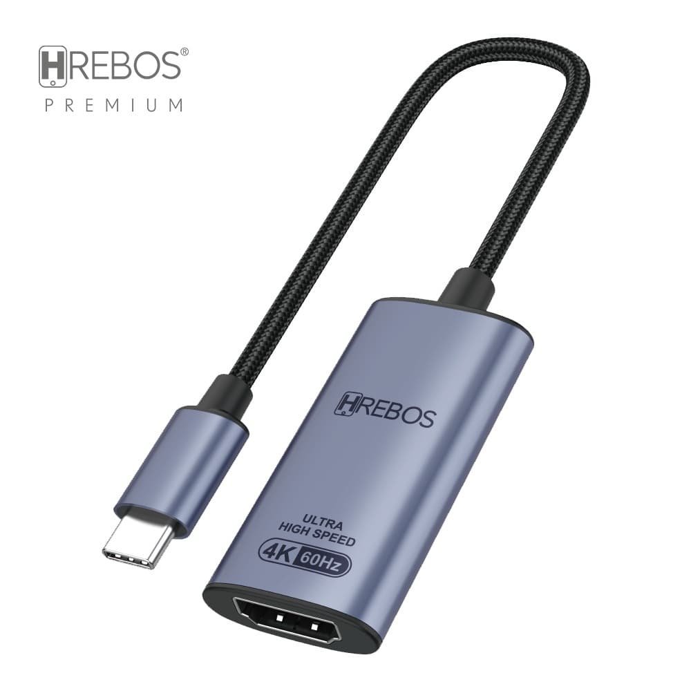 Cabo Adaptador HREBOS AD-211, USB-C PARA HDMI 4K 60Hz, 13cm, Fêmea