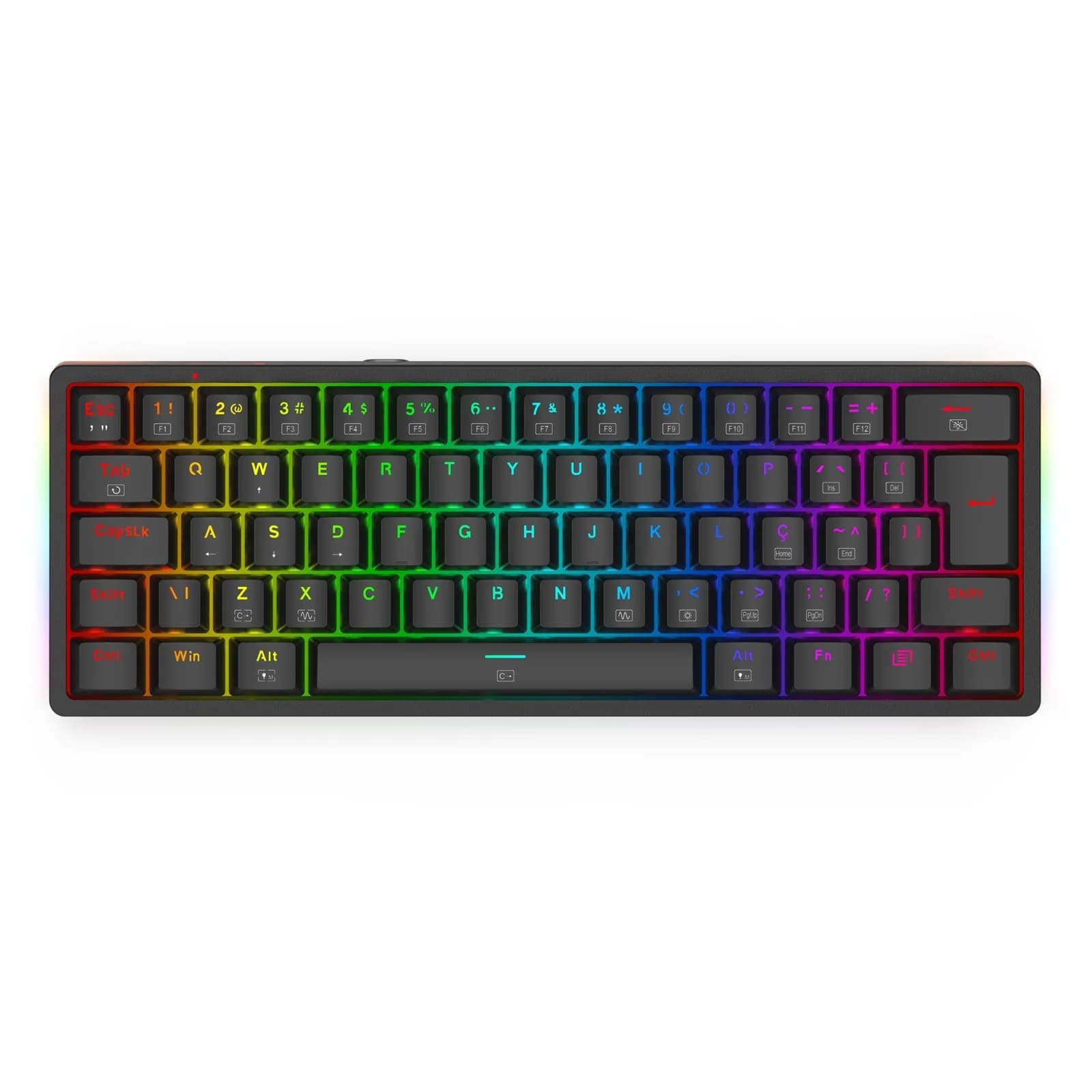 Teclado Mecânico REDRAGON AKALI RGB, 60%, Switch Marrom, ABNT2, Preto - K642-RGB (PT-BROWN)