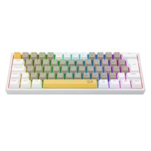Teclado Mecânico REDRAGON FIZZ RGB SUNSHINE, 60%, Switch Marron, ABNT2, Branco e Cinza - K617RGB-YL&GY&WT(PT-BROWN)