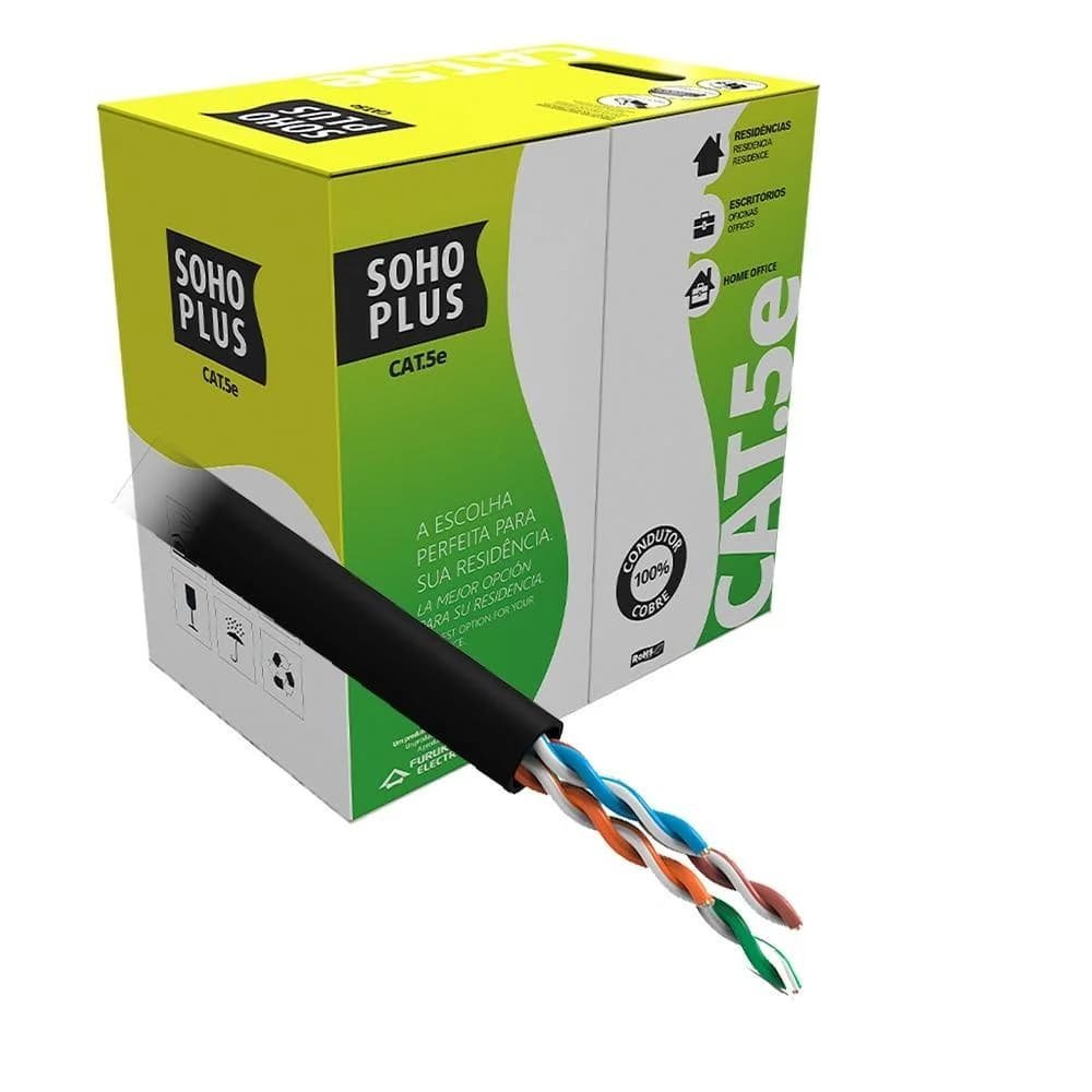 Caixa Cabo de Rede FURUKAWA SOHOPLUS, U/UTP, CAT5E, 24AWGX4P, CMX, 305m, Preto - 23200100