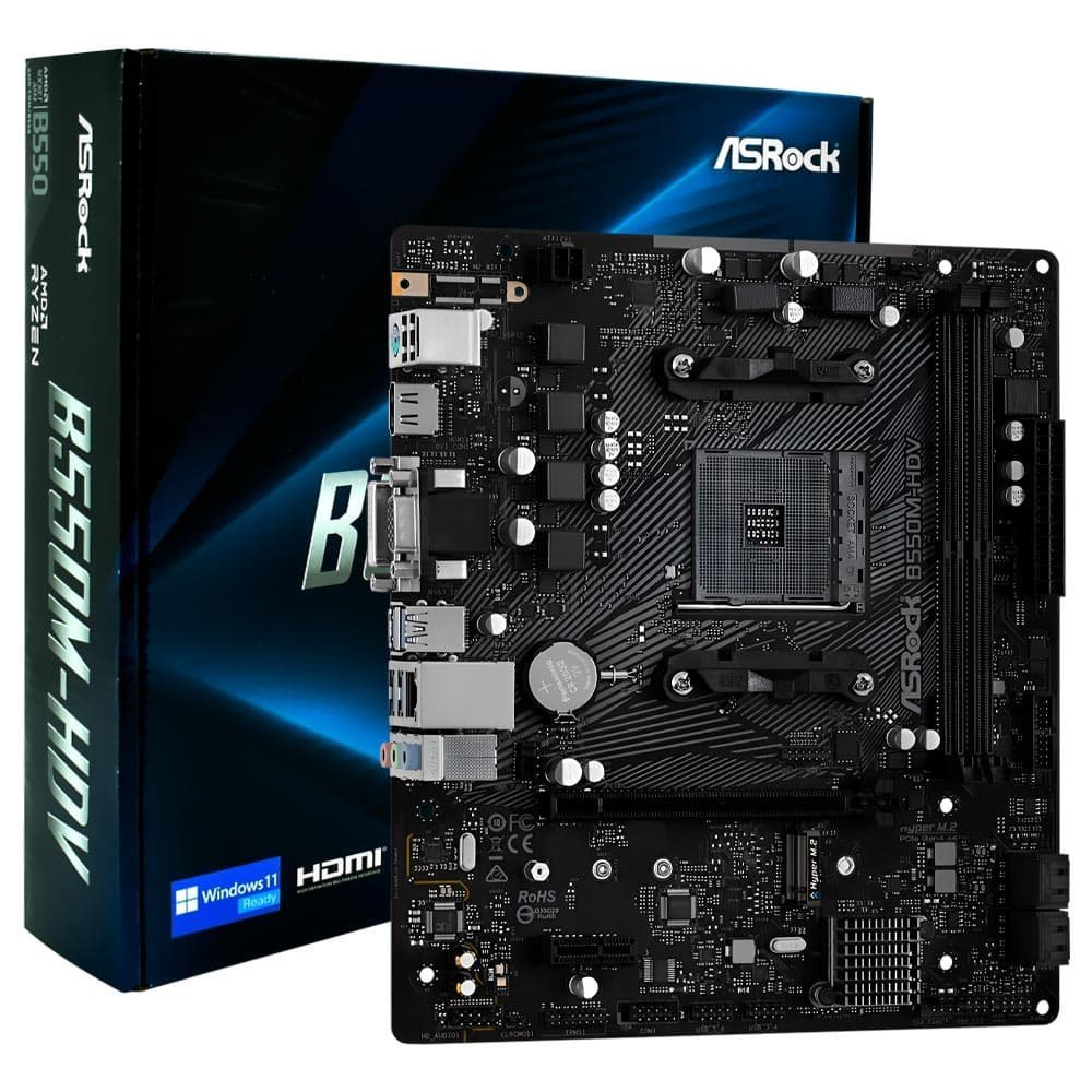 Placa Mãe ASROCK B550M-HDV, AMD, AM4, DDR4, Micro ATX
