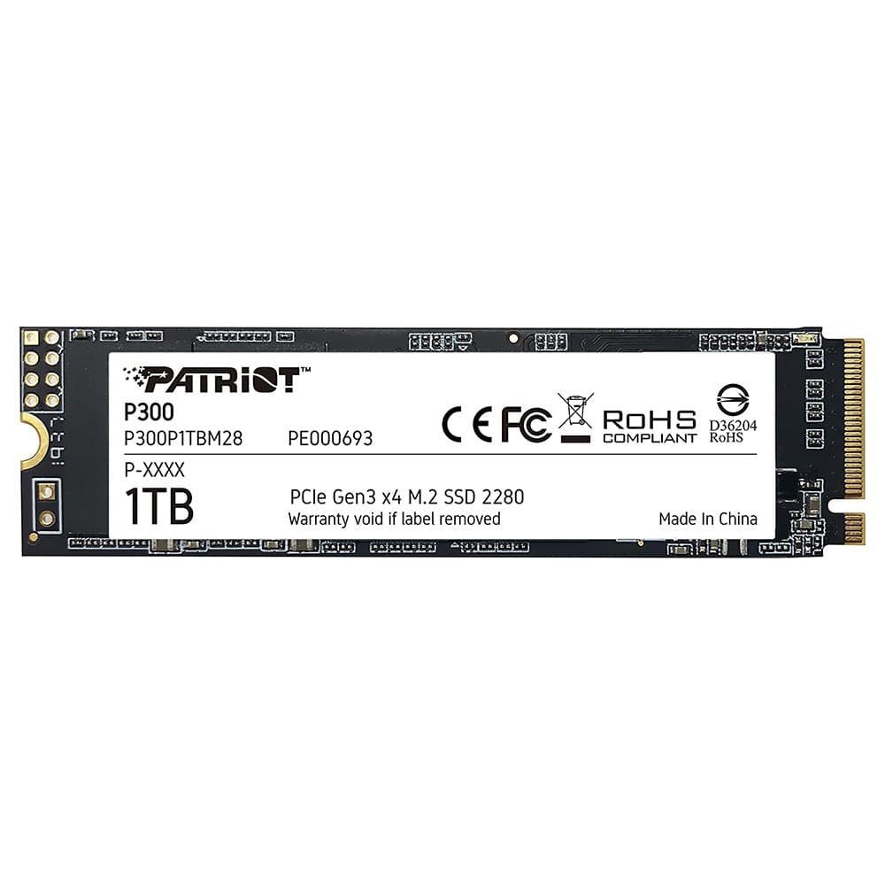 SSD PATRIOT P300, 1TB, M.2 2280, NVME, PCIE 3.0, LEITURA 2100MB/S, GRAVAÇÃO 1650MB/S - P300P1TBM28