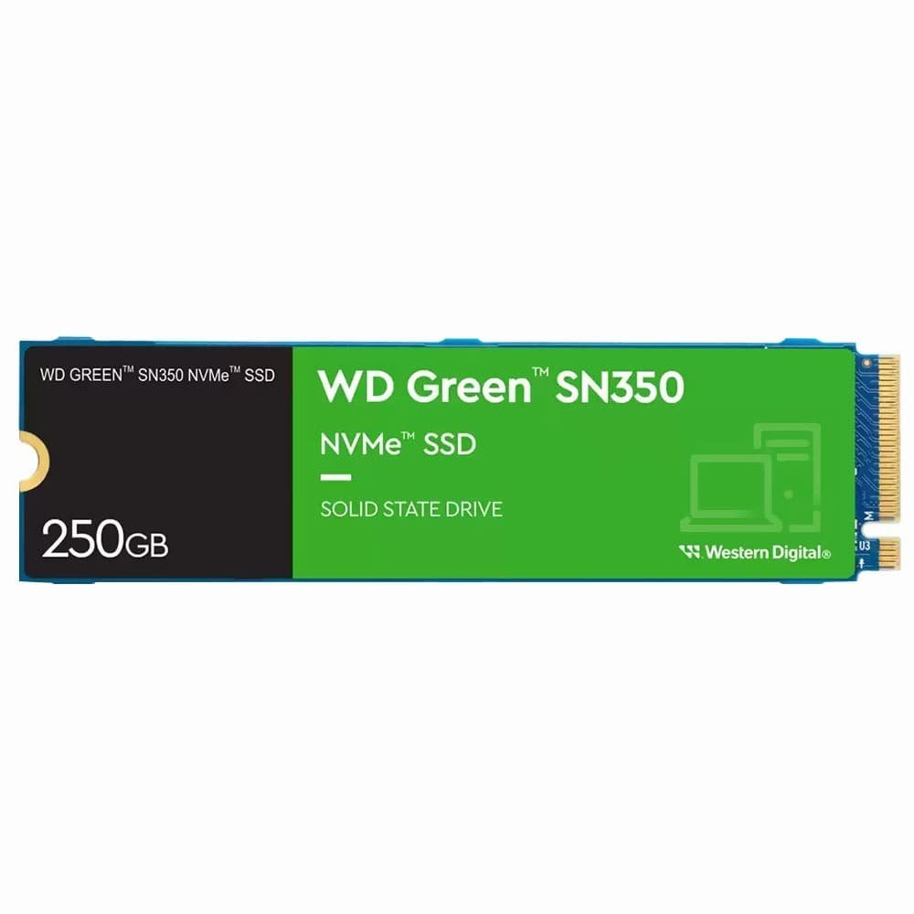 SSD WESTERN DIGITAL SN350 WD GREEN, 250GB, M.2 2280, NVMe, PCIe 3.0, Leitura 2400MB/s, Gravação 1500MB/s – WDS250G2G0C