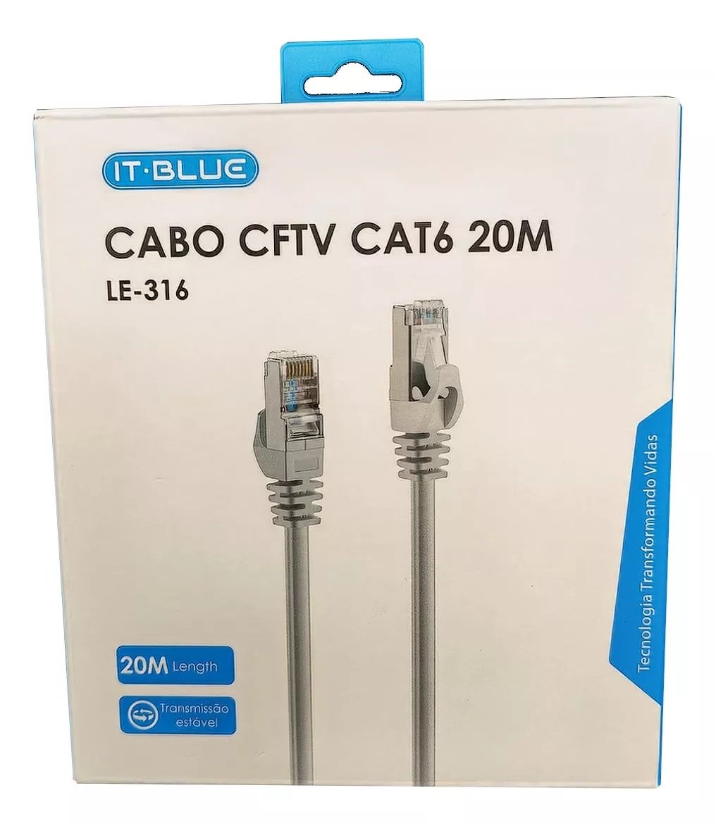 Cabo de Rede IT-BLUE LE-316, CAT6, 20m, CFTV, Cinza
